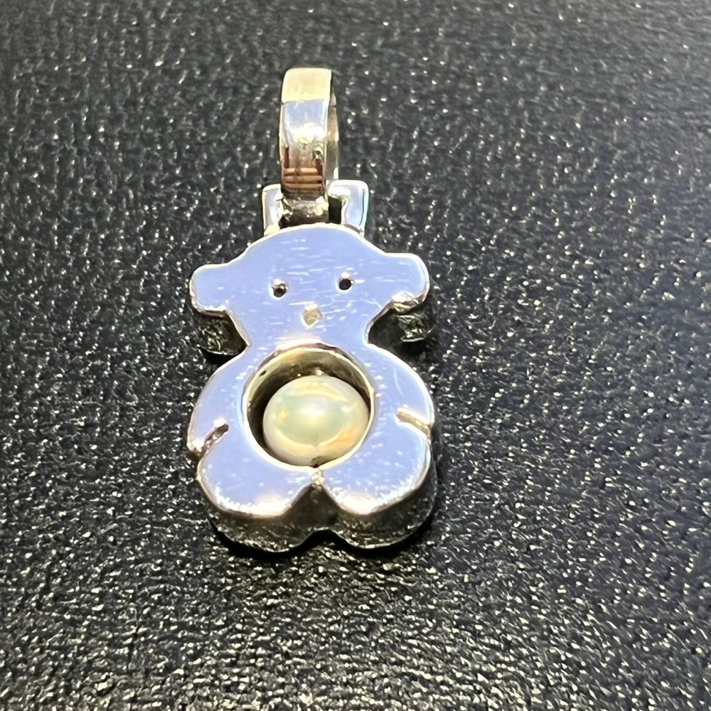 925 Silver Teddy Bear Pendant with Pearl Tummy